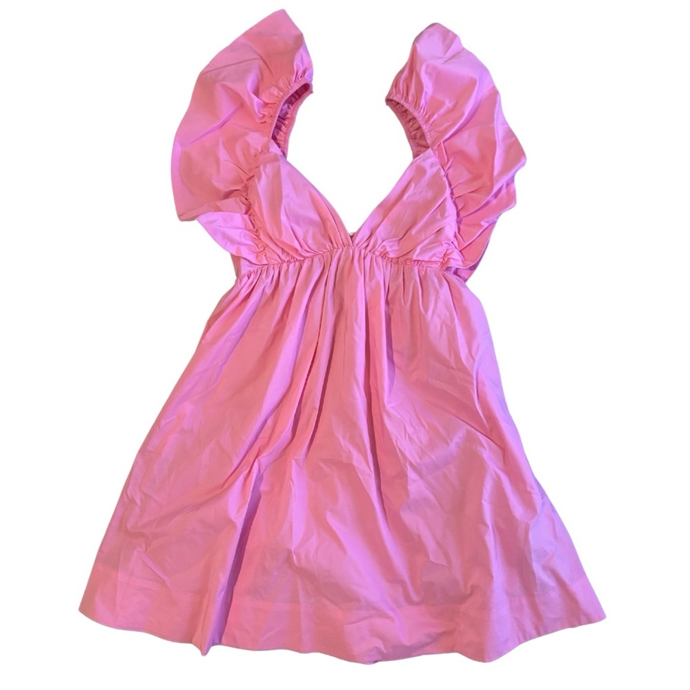 Candy Pink Dress with Ruffle Sleeves - Picture 3 of 4